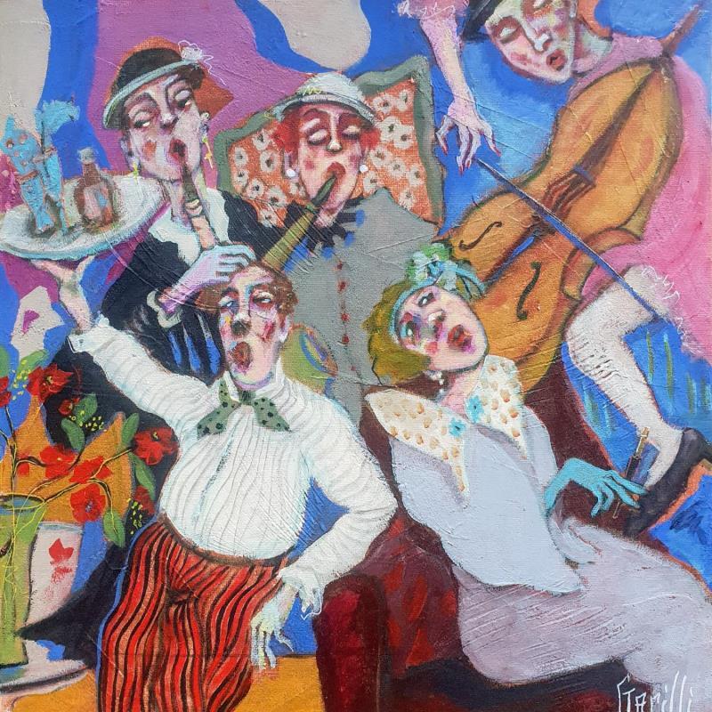 Painting Ça balance pas mal au Blue Lagon  by Garilli Nicole | Painting Figurative Life style Acrylic