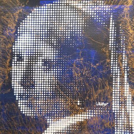 Peinture Jeune fille à la perle Bleu et Or par Wawapod | Tableau Pop-art Graffiti Icones Pop