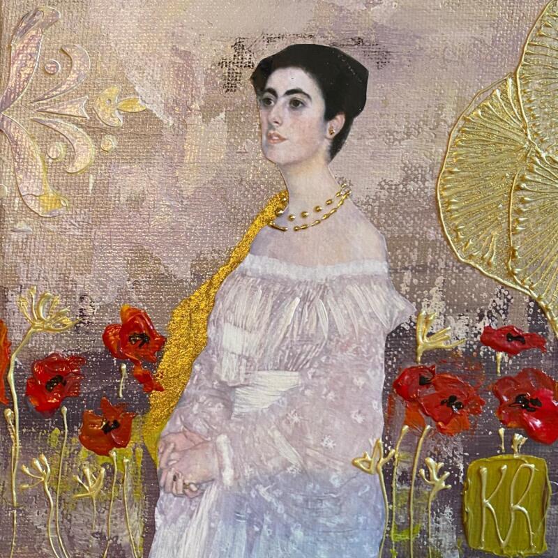 Peinture Margaret  par Romanelli Karine | Tableau Figuratif Scènes de vie Acrylique Collage Posca Pastel Feuille d'or Papier