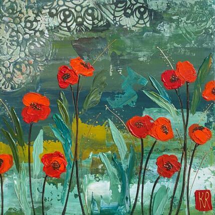 Peinture Poppies 2 par Romanelli Karine | Tableau Figuratif Acrylique, Feuille d'or, Posca Nature