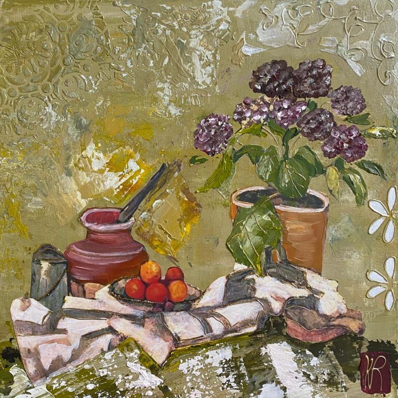 Peinture Au fond du jardin  par Romanelli Karine | Tableau Figuratif Natures mortes Acrylique Collage Posca Pastel Papier