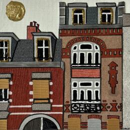 Peinture Brique Rouge par Lovisa | Tableau Figuratif Acrylique, Collage, Feuille d'or, Papier, Posca, Textile, Upcycling Urbain