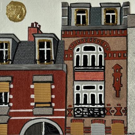 Painting Brique Rouge by Lovisa | Painting Figurative Acrylic, Gluing, Gold leaf, Paper, Posca, Textile, Upcycling Pop icons, Urban