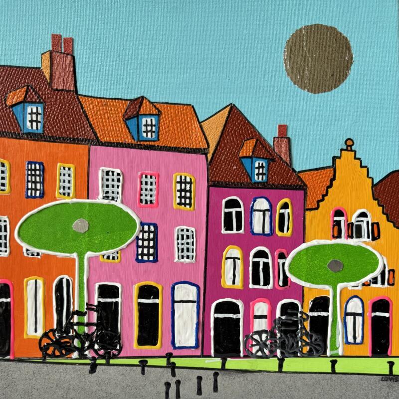 Painting Balade Lilloise by Lovisa | Painting Pop-art Urban Acrylic Gluing Posca Silver leaf Upcycling Paper