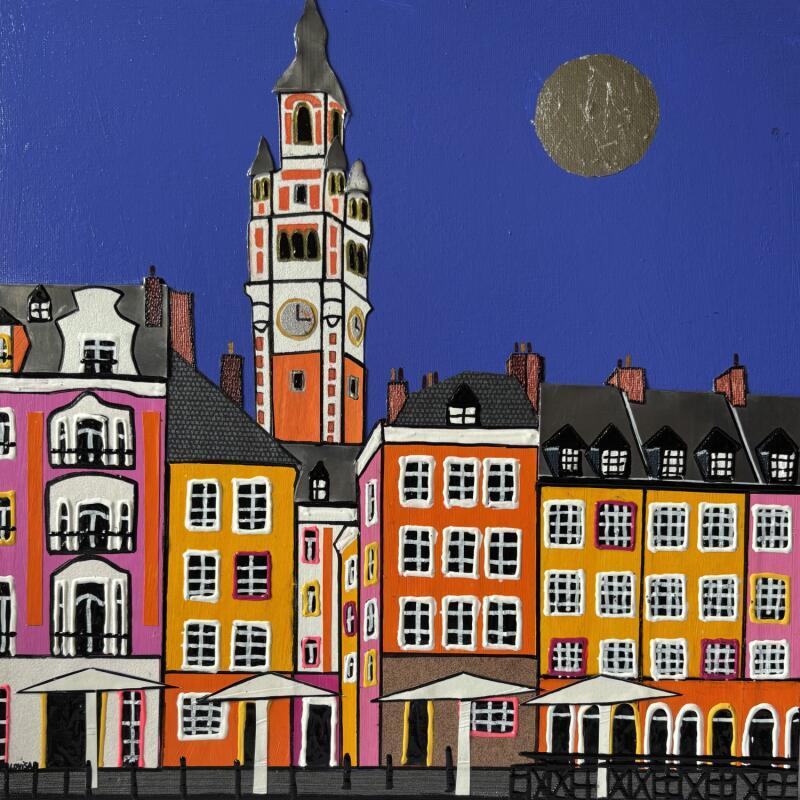 Painting Grand place  by Lovisa | Painting Pop-art Urban Acrylic Gluing Silver leaf Upcycling Paper