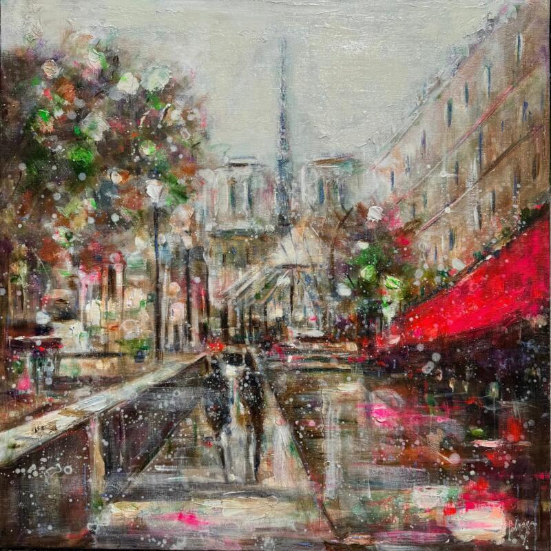 Painting Notre Dame en amour by Solveiga | Painting Figurative Landscapes Urban Architecture Acrylic