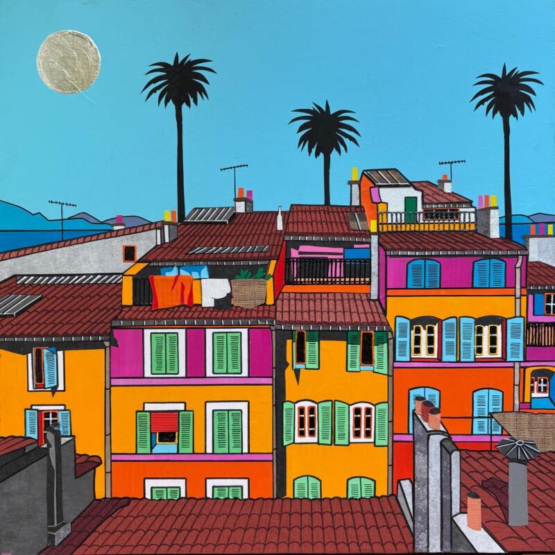 Pintura L'heure de la sieste por Lovisa | Pintura Pop art Urbano Acrílico Collage Posca Textil Hoja de plata Supraciclaje Papel Pigmentos