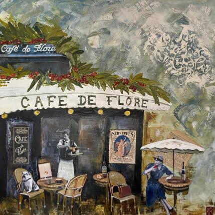 Painting Le Flore by Romanelli Karine | Painting Figurative Acrylic, Gluing, Gold leaf, Paper, Pastel, Posca Life style, Urban