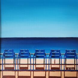 Painting Famille de chaises bleues by Sie Evelyne | Painting Figurative Acrylic Life style, Pop icons