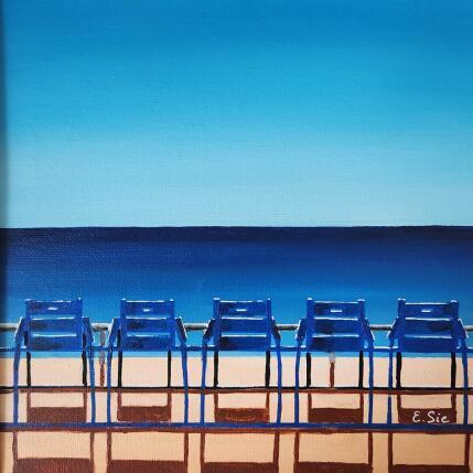 Peinture Famille de chaises bleues par Sie Evelyne | Tableau Figuratif Acrylique Scènes de vie