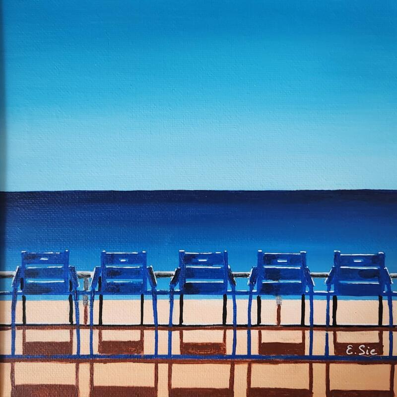 Peinture Famille de chaises bleues par Sie Evelyne | Tableau Figuratif Scènes de vie Acrylique