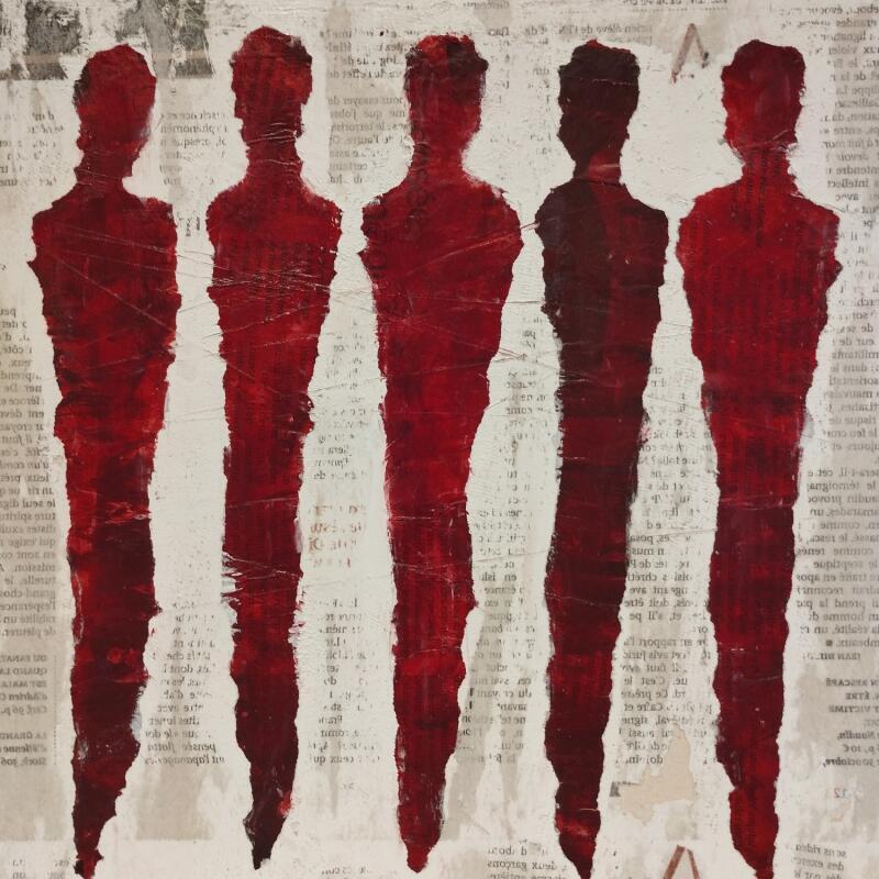 Peinture Les fervents par Rocco Sophie | Tableau Art Singulier Acrylique Collage Sable