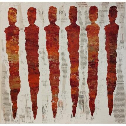 Peinture Les journaleux rubis d'or par Rocco Sophie | Tableau Art Singulier Acrylique, Collage, Sable