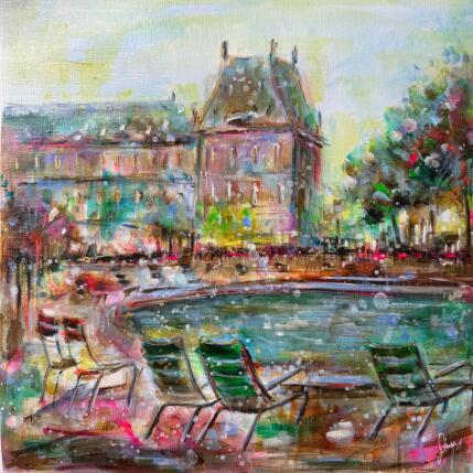 Peinture Dans les Tuileries par Solveiga | Tableau Figuratif Acrylique Paysages, Scènes de vie, Urbain