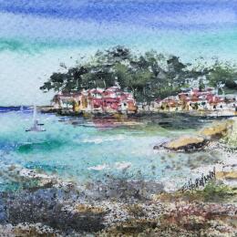 Peinture L'anse Méjean  par Hoffmann Elisabeth | Tableau Figuratif Aquarelle Marine, Paysages