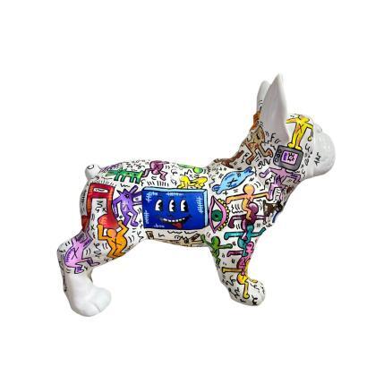 Sculpture BOULEDOGUE Français résine 46cm long Keith Haring Bulldog par Frany La Chipie | Sculpture Pop-art Graffiti, Posca Icones Pop