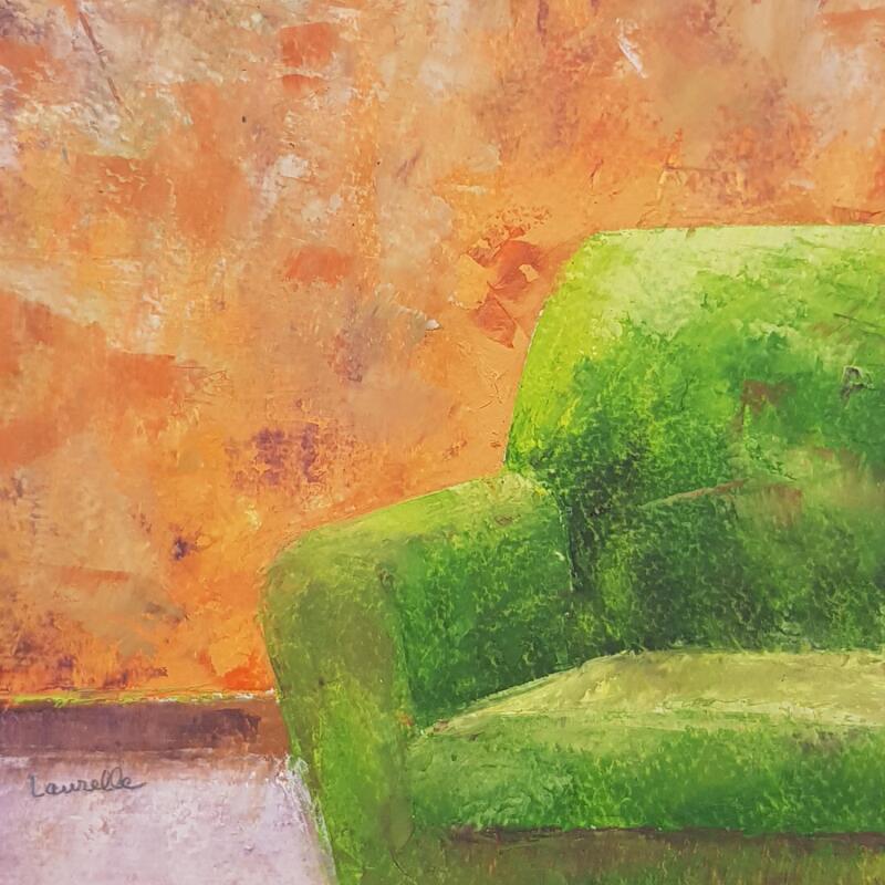 Peinture Le fauteuil de velours vert par Bessé Laurelle | Tableau Figuratif Scènes de vie Architecture Huile