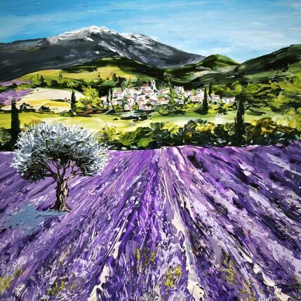 Painting Au milieu des lavandes by Rey Ewa | Painting Figurative Acrylic Landscapes