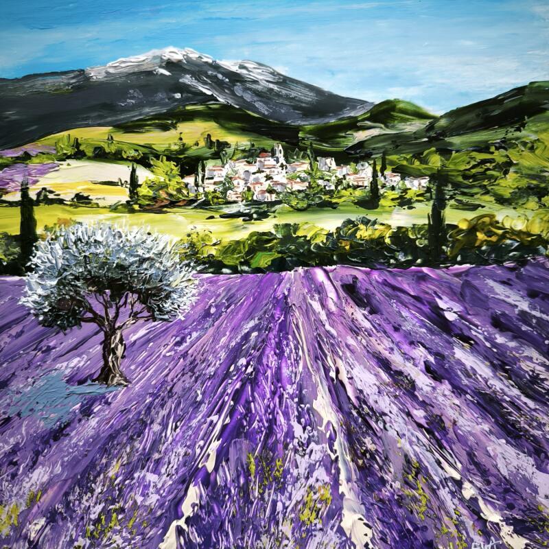 Peinture Au milieu des lavandes  par Rey Ewa | Tableau Figuratif Paysages Acrylique