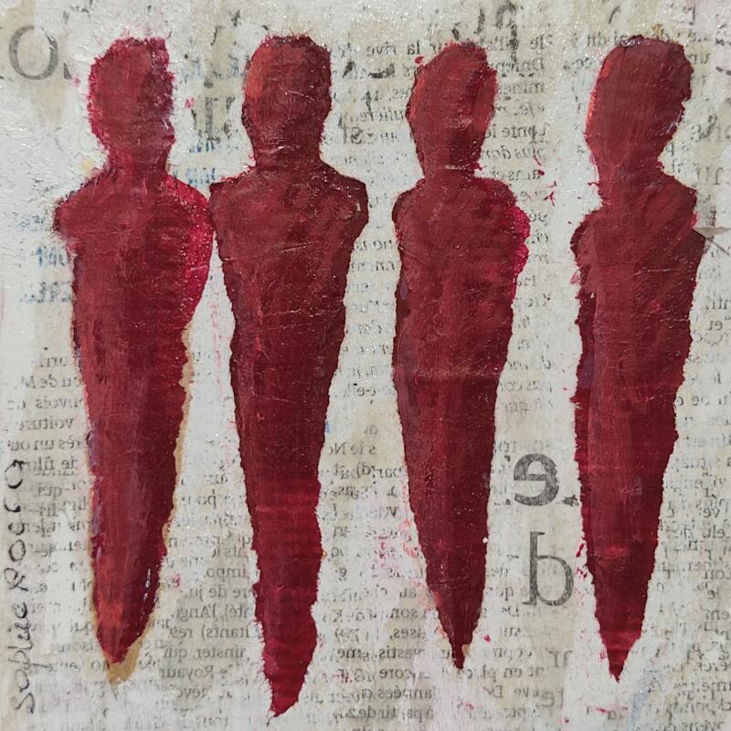 Peinture Les écoliers  par Rocco Sophie | Tableau Art Singulier Acrylique Collage Sable