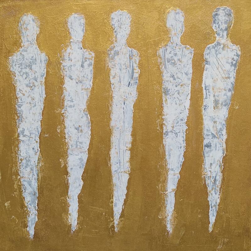 Painting Les cinq d'or  by Rocco Sophie | Painting Raw art Acrylic Gluing Sand