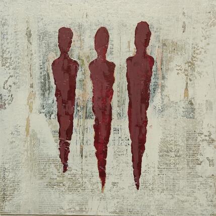 Peinture Trio en neige par Rocco Sophie | Tableau Art Singulier Acrylique, Collage, Sable