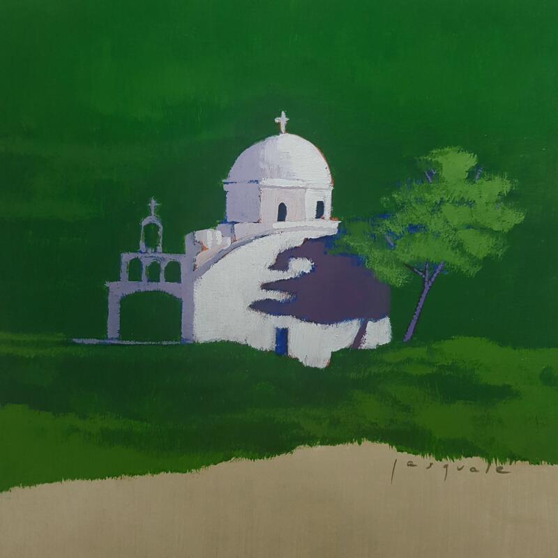 Painting Imerovigli by Pasquale | Painting Figurative Landscapes Nature Architecture Acrylic