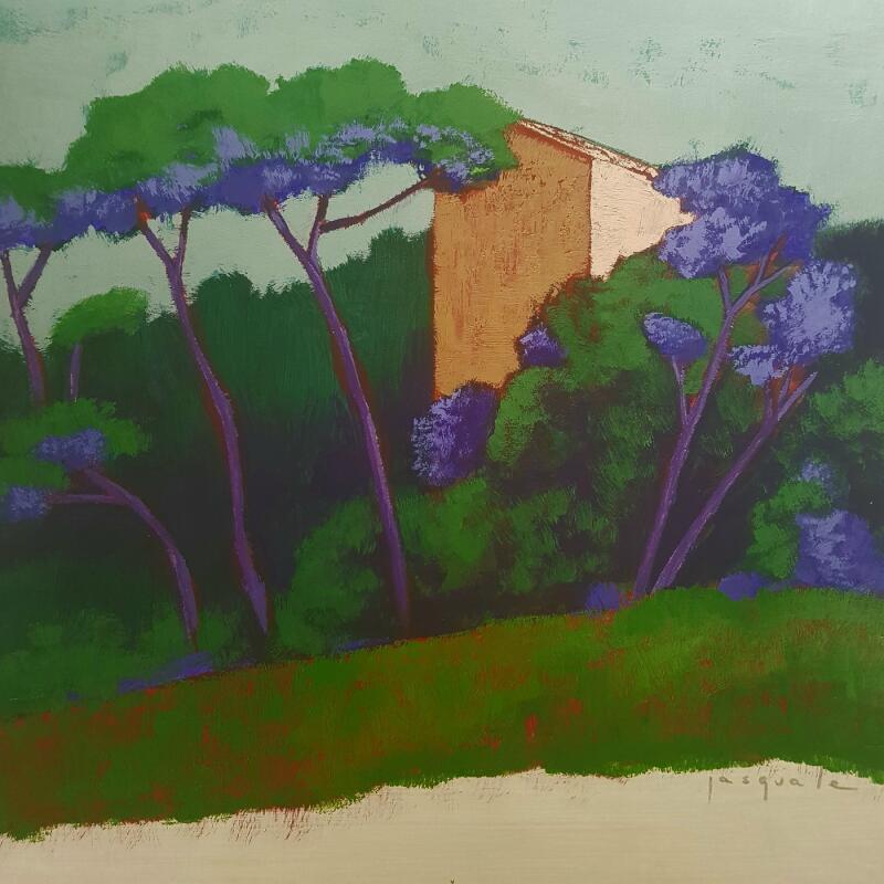 Painting Sur la colline by Pasquale | Painting Figurative Landscapes Nature Architecture Acrylic