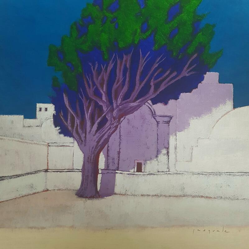 Painting Balade à Pyrgos by Pasquale | Painting Figurative Landscapes Nature Architecture Acrylic