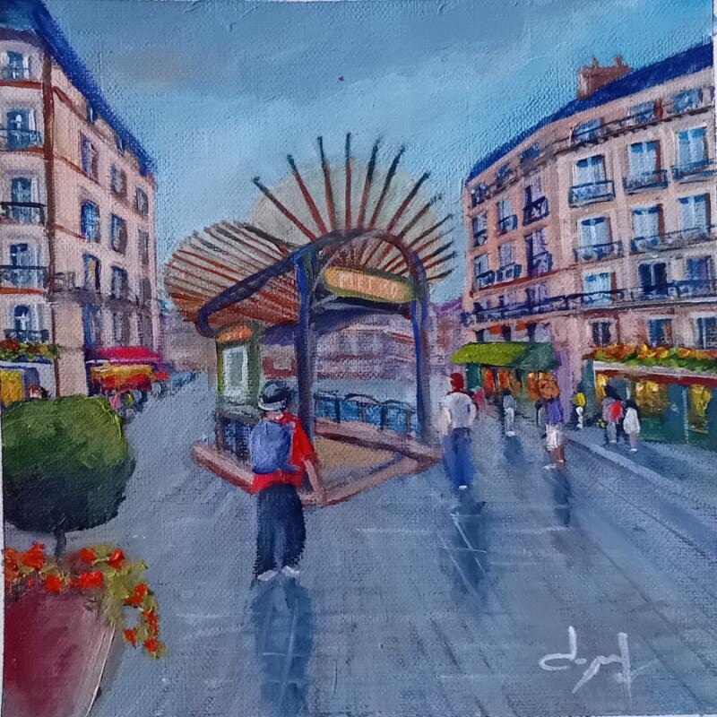 Painting On prend le métro à Paris  by Degabriel Véronique | Painting Figurative Landscapes Urban Life style Oil