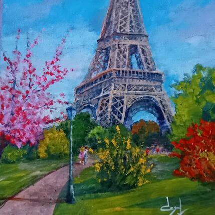 Painting On se promène au pied de la Tour Eiffel by Degabriel Véronique | Painting Figurative Oil Landscapes, Life style, Urban