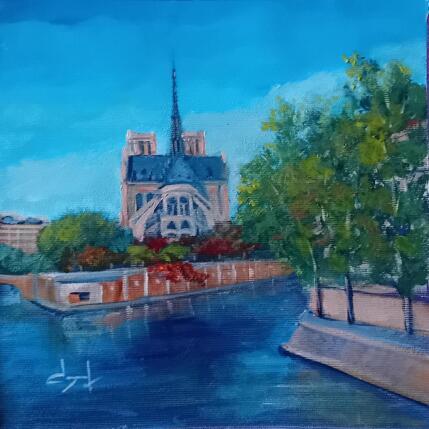 Painting L'îe Saint Louis à Paris by Degabriel Véronique | Painting Figurative Oil Landscapes, Life style, Urban