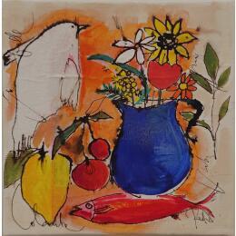 Peinture Colombe par Colombo Cécile | Tableau Art naïf Acrylique, Aquarelle, Collage, Encre, Pastel Natures mortes