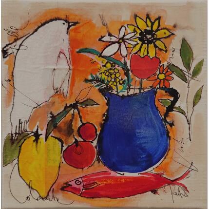 Pintura Colombe por Colombo Cécile | Pintura Arte naïf Acrílico, Acuarela, Collage, Ink, Pastel Naturalezas muertas