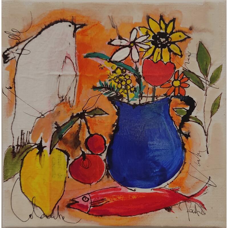 Painting Colombe by Colombo Cécile | Painting Naive art Still-life Watercolor Acrylic Gluing Ink Pastel