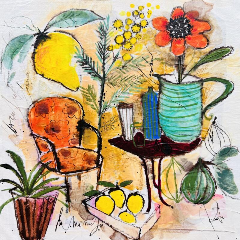 Painting Saveur jardin by Colombo Cécile | Painting Naive art Nature Still-life Watercolor Acrylic Gluing Ink Pastel