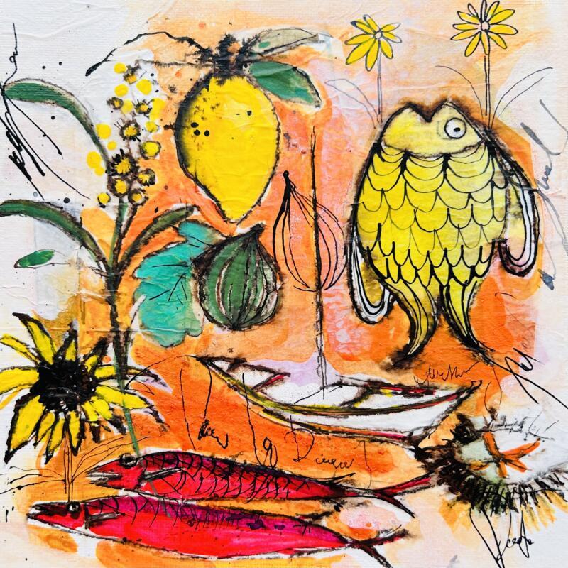 Painting Lieu gourmand by Colombo Cécile | Painting Naive art Nature Still-life Watercolor Acrylic Gluing Ink Pastel