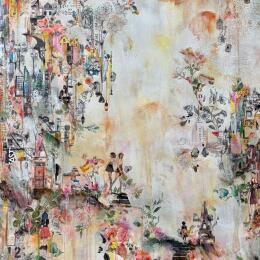 Painting Le passage des éphémères  by Bergeron Marie-Josée | Painting Abstract Acrylic, Gluing, Paper, Pastel, Posca