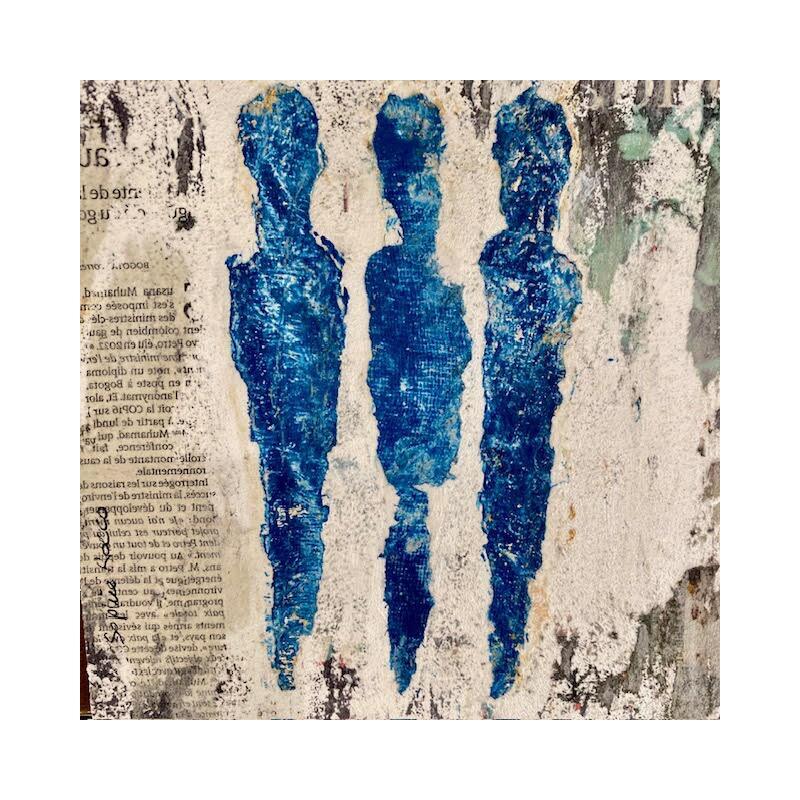 Painting Trio d'azur by Rocco Sophie | Painting Raw art Minimalist Acrylic Gluing