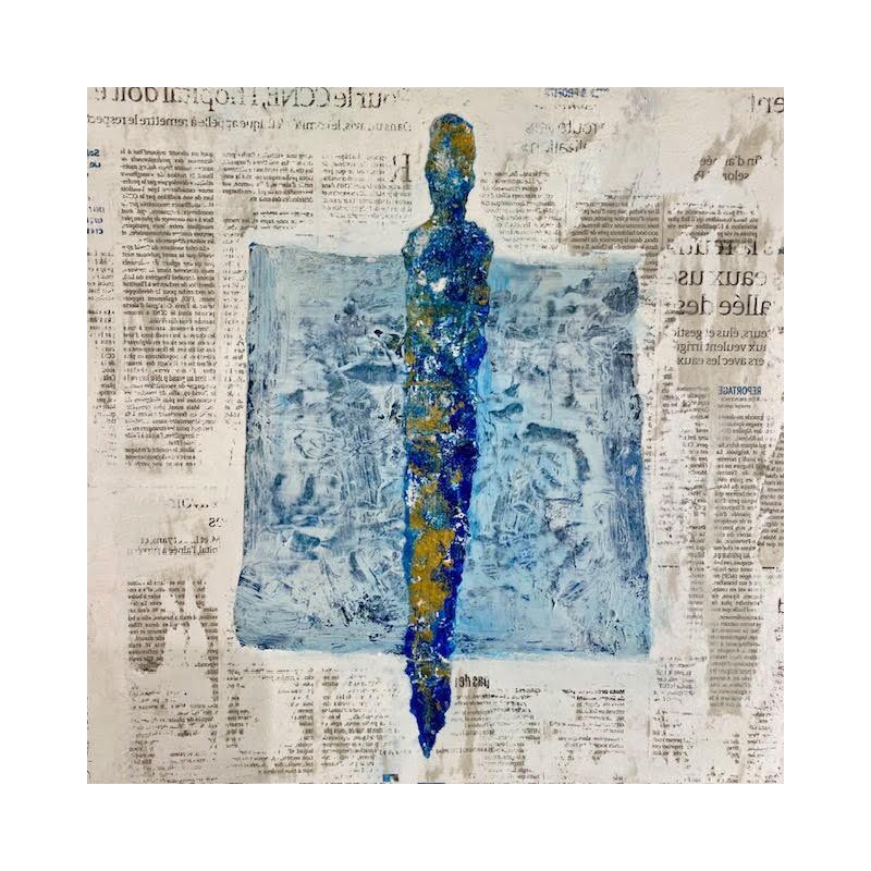 Peinture La piscine par Rocco Sophie | Tableau Art Singulier Acrylique Collage Sable