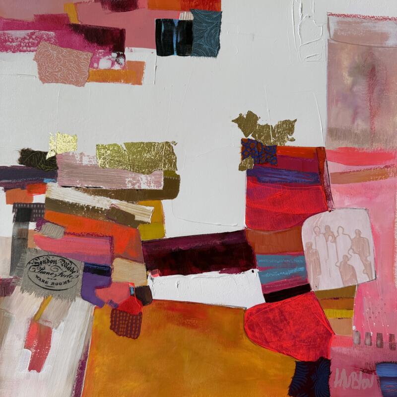Peinture En famille par Lau Blou | Tableau Abstrait Acrylique Collage Pastel Feuille d'or