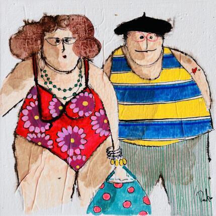 Peinture Mélodie Adrien par Colombo Cécile | Tableau Art naïf Acrylique, Aquarelle, Collage, Encre, Pastel Portraits, Scènes de vie