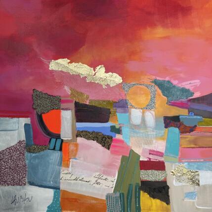 Peinture Découverte des cachettes par Lau Blou | Tableau Abstrait Acrylique, Collage, Feuille d'or, Pastel Paysages
