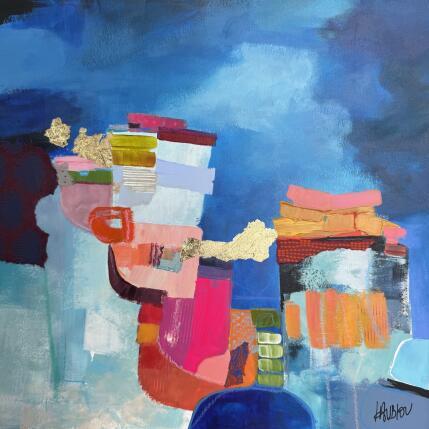 Peinture La grande écluse de St Paul par Lau Blou | Tableau Abstrait Acrylique, Collage, Feuille d'or, Pastel Paysages