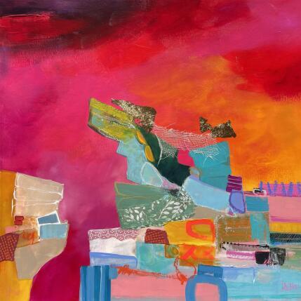 Peinture Le rocher des oliviers par Lau Blou | Tableau Abstrait Acrylique, Collage, Feuille d'or, Pastel Paysages