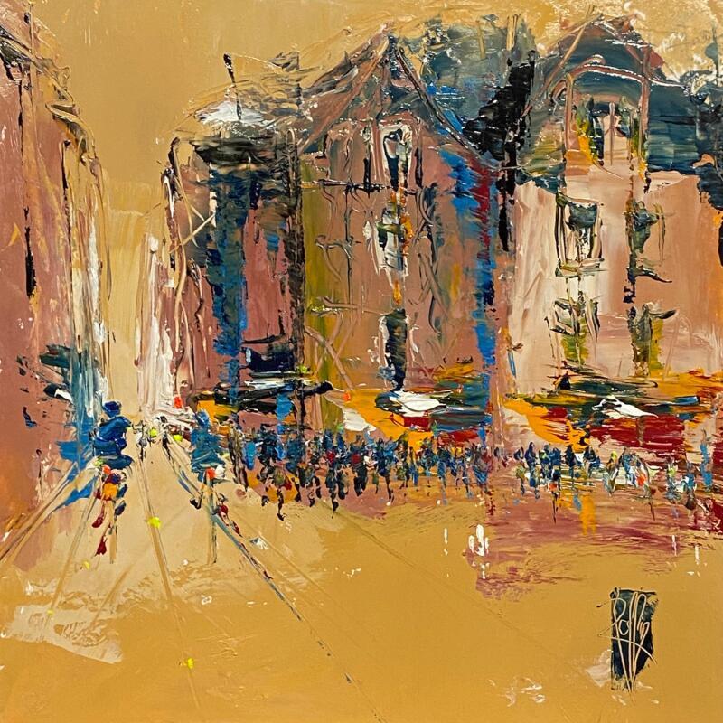 Painting Foule d'un Jour by Raffin Christian | Painting Figurative Urban Oil