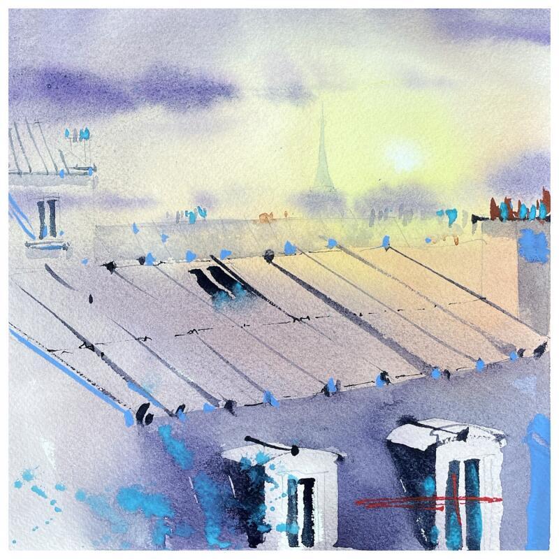 Peinture Purple raine par Bailly Kévin  | Tableau Figuratif Urbain Architecture Aquarelle Encre