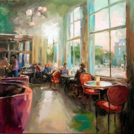 Peinture Cafe Atmosphere at Sunset par Klemens Alexandr | Tableau Impressionnisme Huile Architecture, Société