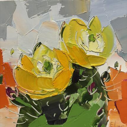 Peinture Prickly Pear Flowers par Lunetskaya Elena | Tableau Figuratif Huile Minimaliste, Nature, Paysages