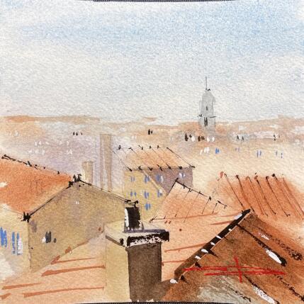 Gemälde Depuis les toits de Montpellier von Bailly Kévin  | Gemälde Figurativ Aquarell, Tinte Architektur, Urban